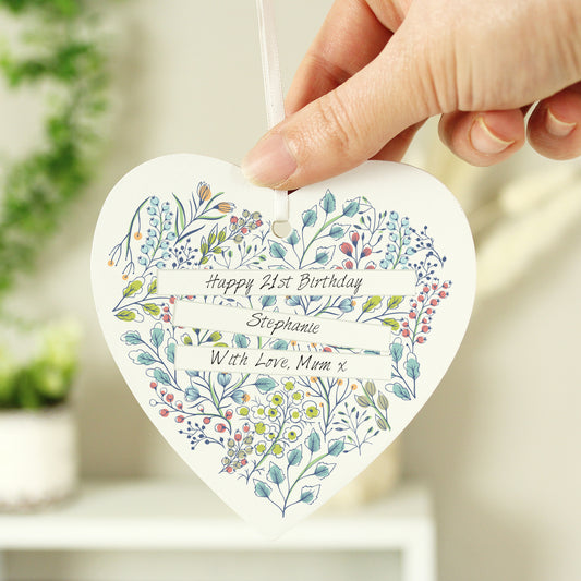 Personalised Botanical Wooden Heart Decoration