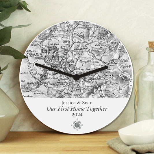 Personalised 1805 - 1874 Old Series Map Compass Wooden Clock