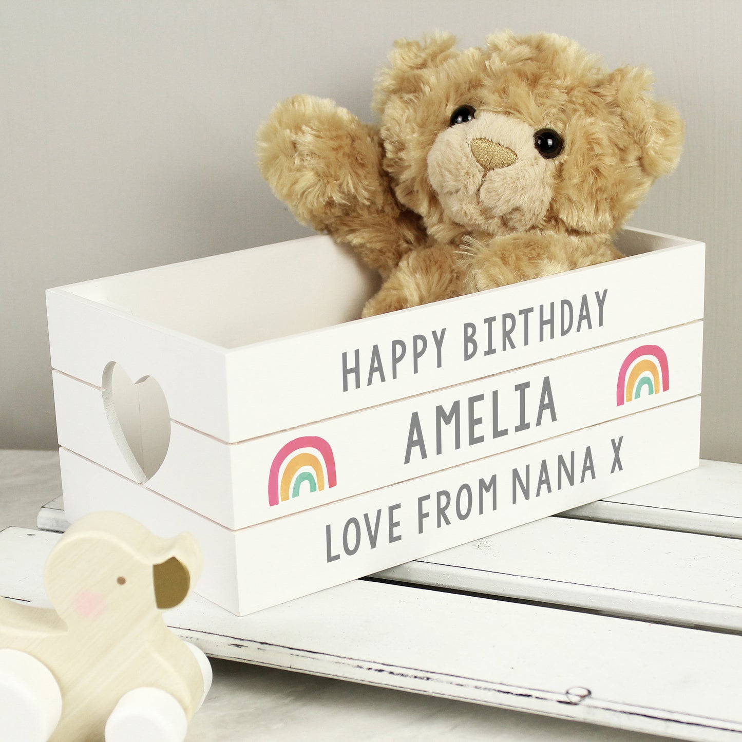 Personalised Rainbow White Wooden Crate