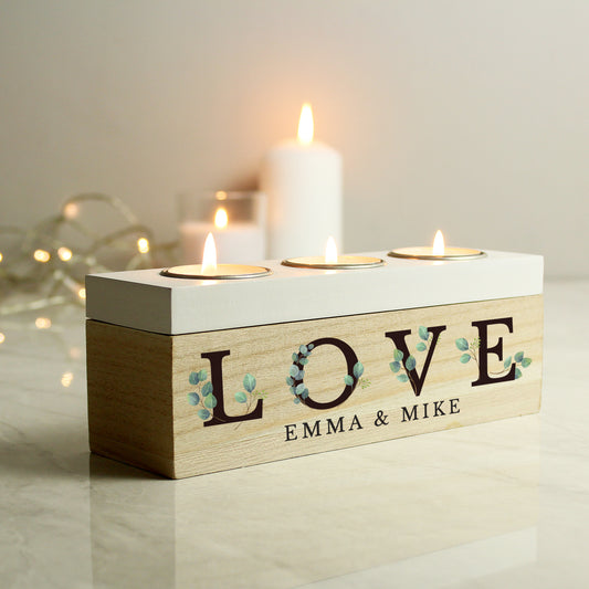 Personalised Botanical Triple Tea Light Box