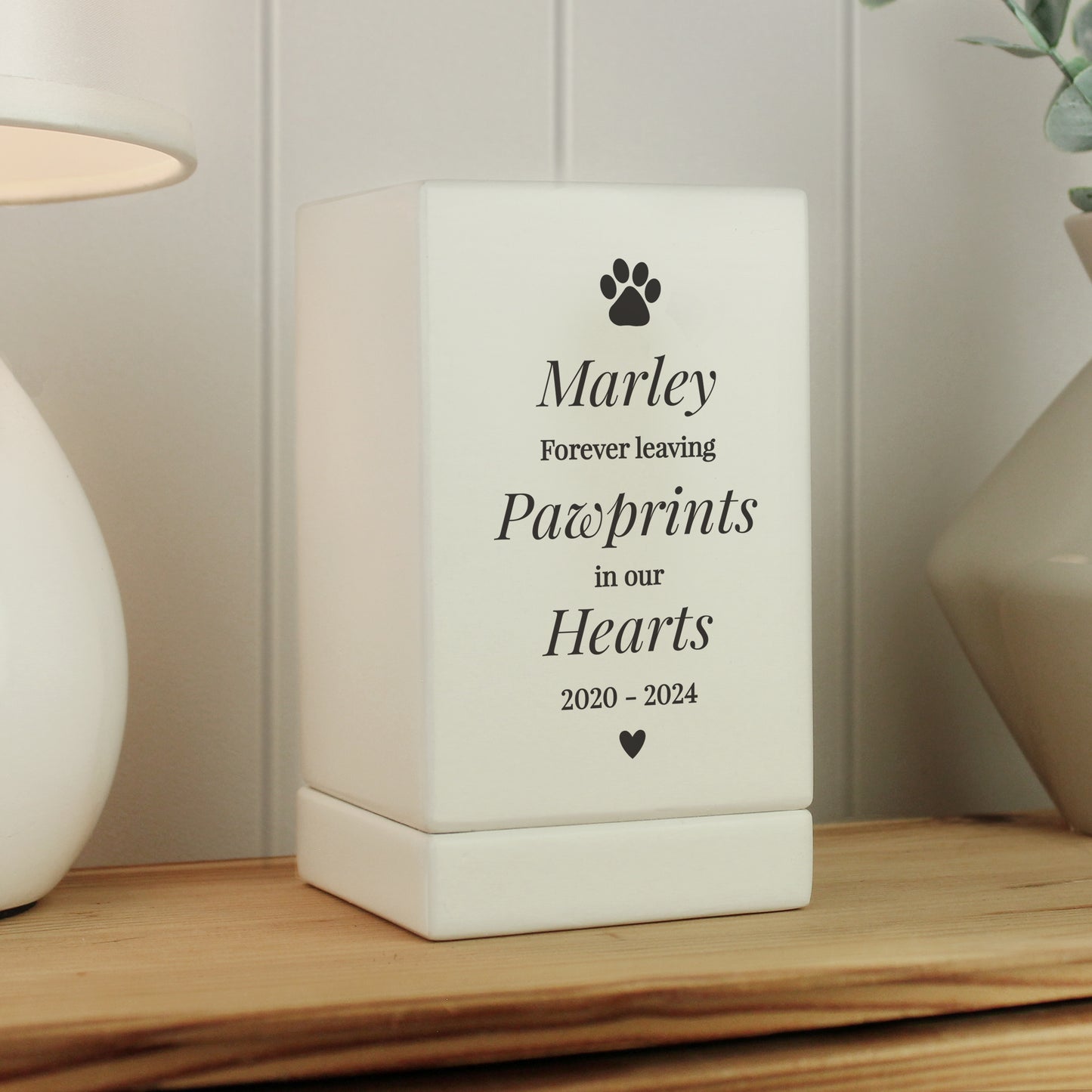 Personalised Pet Pawprints Small Wooden Urn