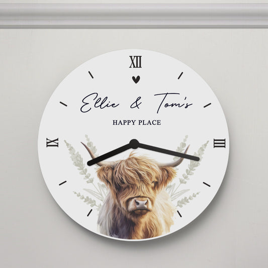 Personalised Highland Cow Wooden Clock