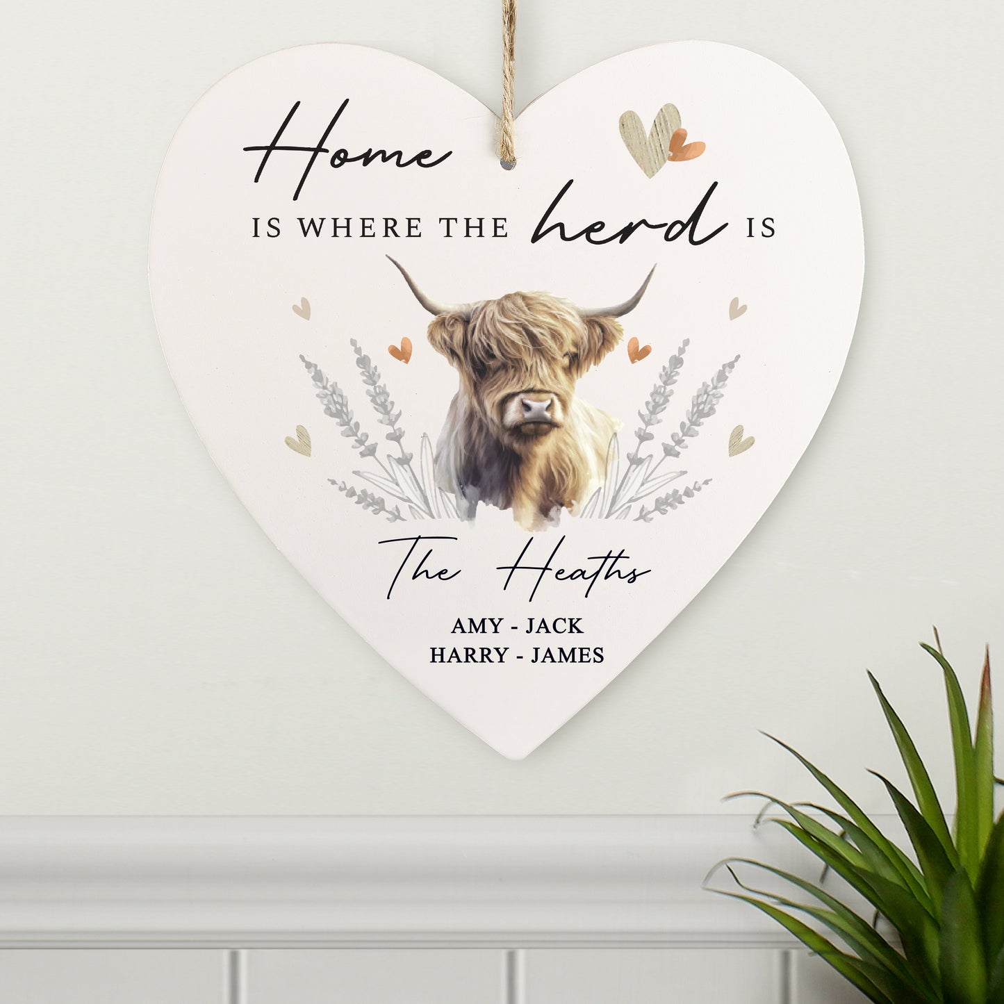 Personalised Highland Cow Hanging Heart Ornament