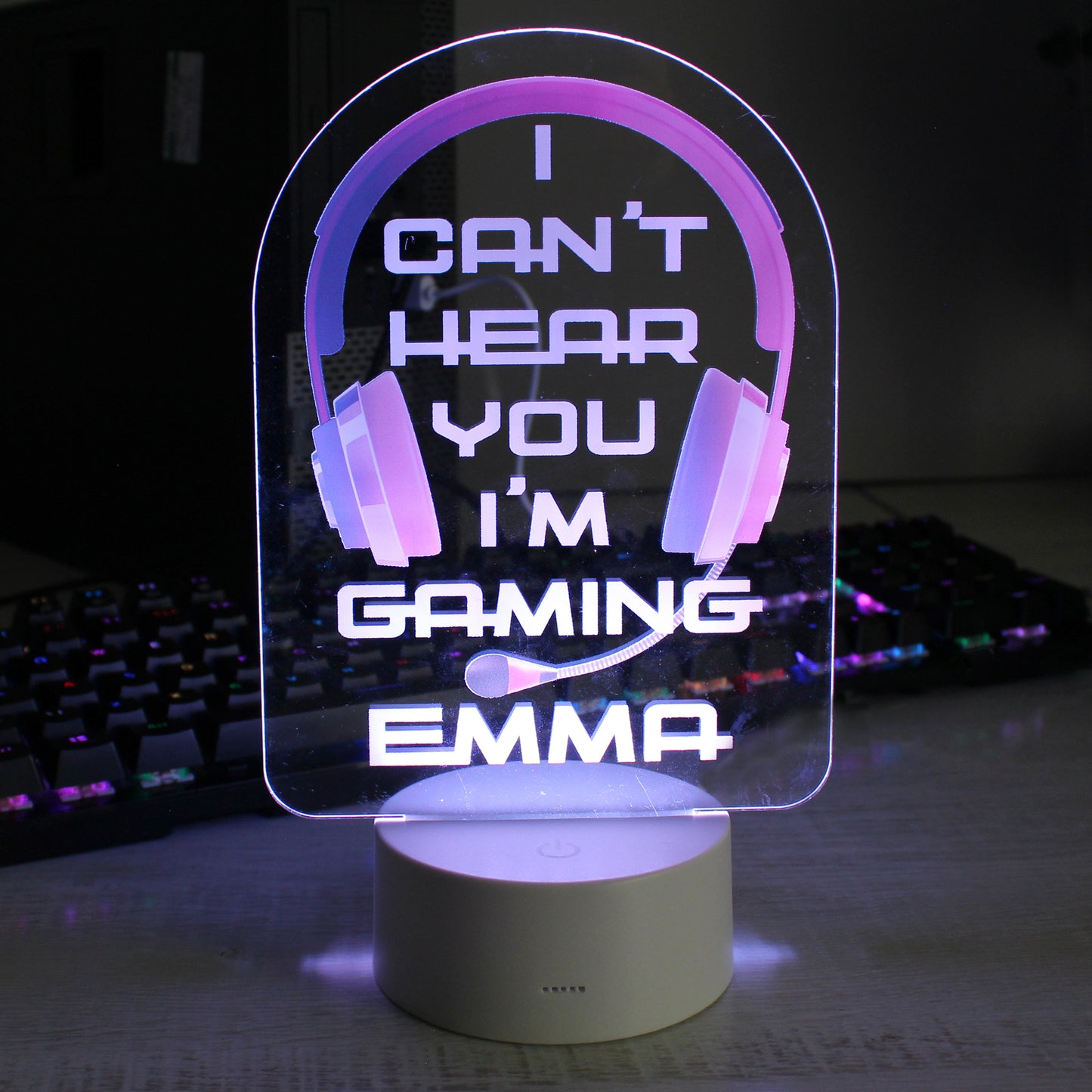 Personalised Pink Gaming LED Colour Changing Night Light