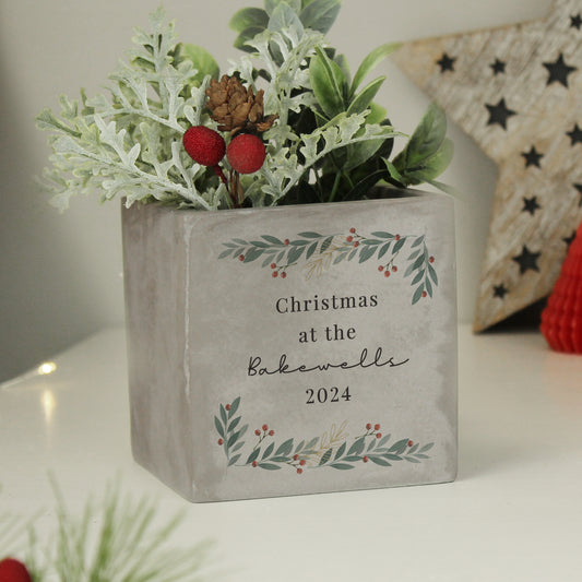 Personalised Christmas Foliage Concrete Planter