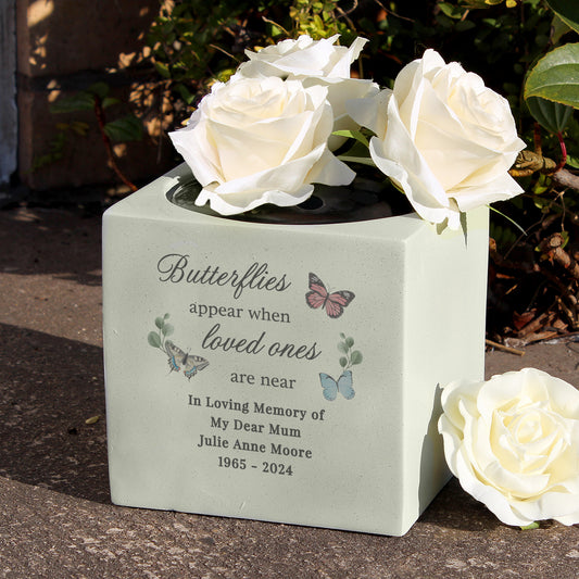 Personalised Butterflies Appear Memorial Vase