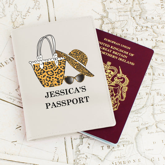 Personalised Leopard Print Cream Passport Holder