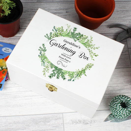 Personalised Fresh Botanical White Wooden Keepsake Box