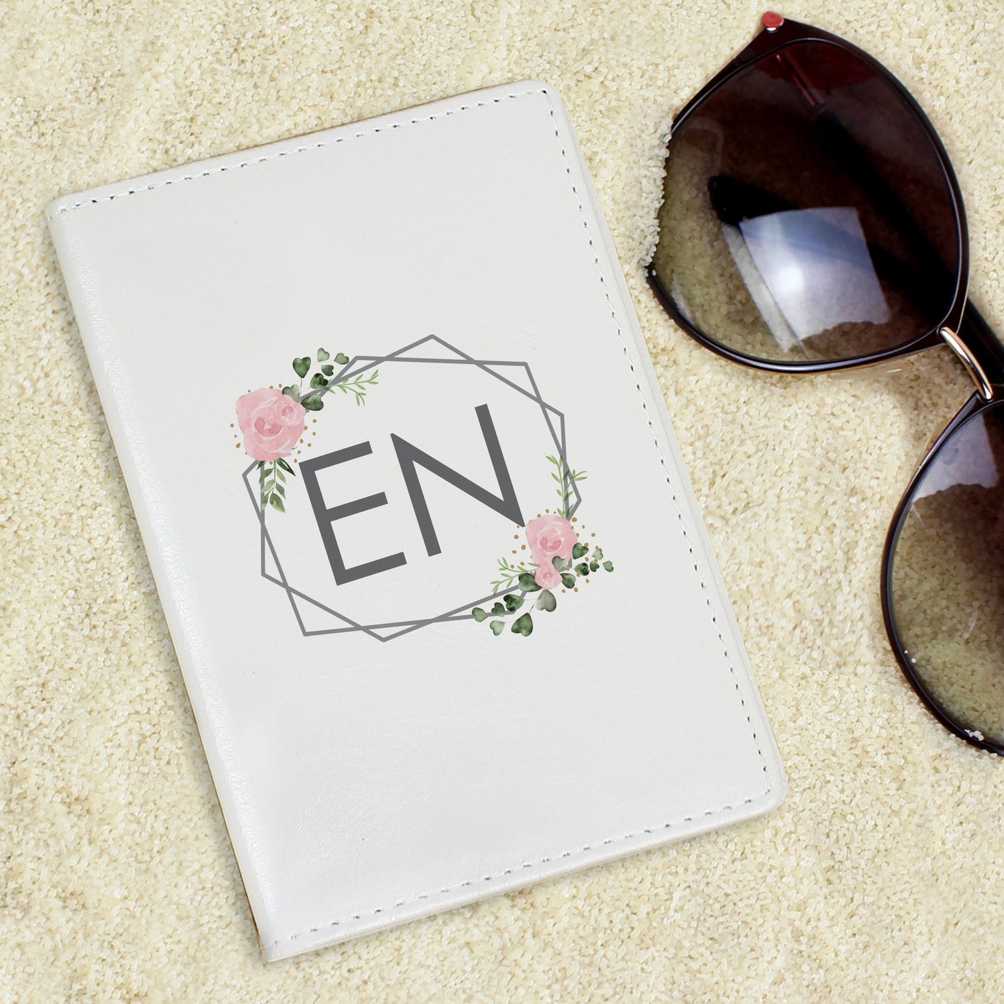 Personalised Floral Cream Passport Holder